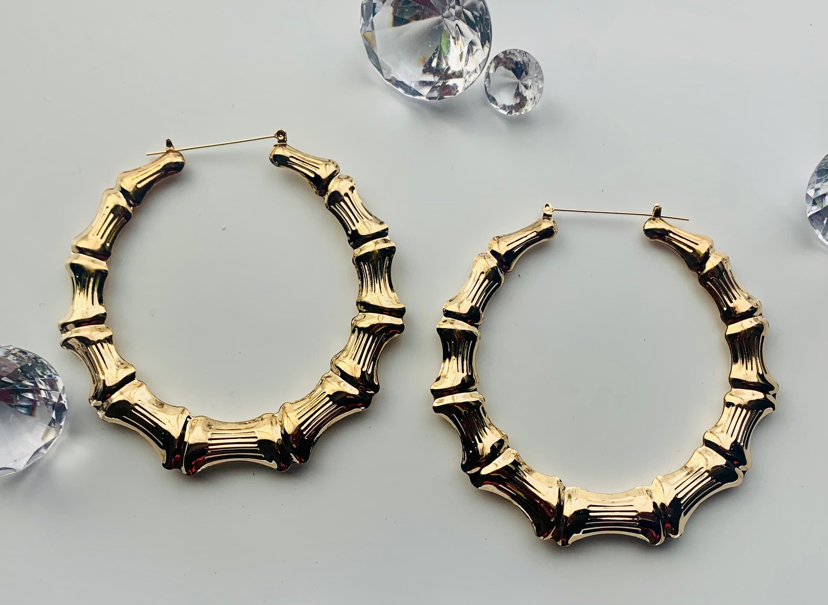 90s Hip Hop Gold Oversized Bamboo Earrings Etsy