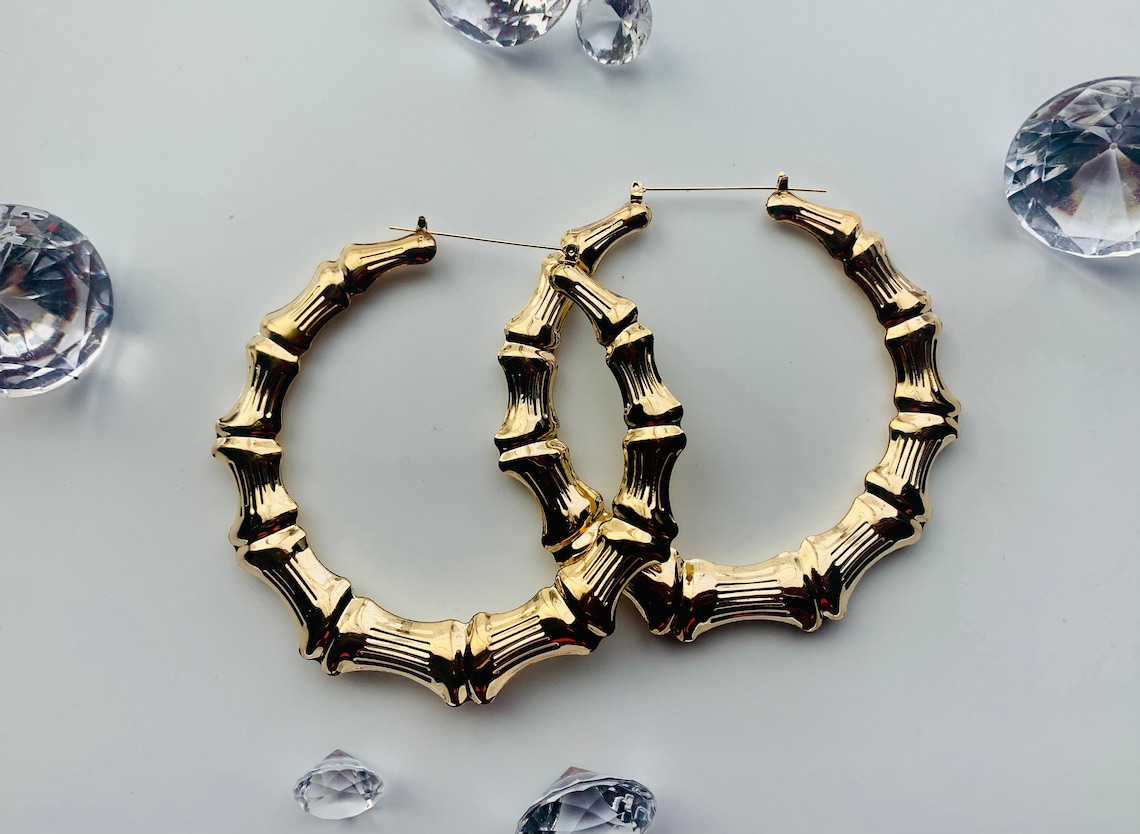 90s Hip Hop Gold Oversized Bamboo Earrings Etsy