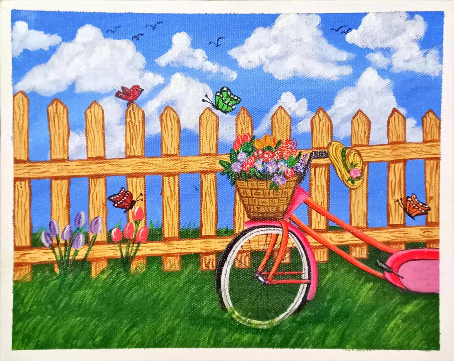 bicycle with flower basket painting