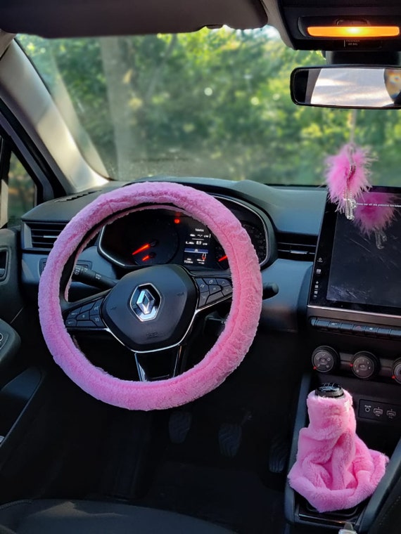 Accesorios de coche rosa para mujer, cubierta de volante, adorno de  engranaje y colgante de espejo de coche para accesorios interiores -   España