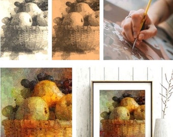 DIY Paint-over of a Basket of Fruit: Create a Still-Life Painting for your wall or as a handcrafted gift.