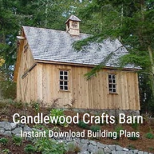 Candlewood Crafts Barn: planos completos de construcción de graneros de postes para su estudio, taller o tienda de pasatiempos.