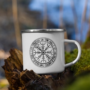 Helm of Awe Enamel Mug  - Icelandic protection staves and Runes - cool unisex viking souvenir from Iceland!