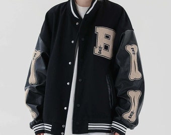 Trieskull Giacche per Gli Uomo di Baseball Jacket Vintage Bomber Varsity Jacket Patchwork Unisex Felpa