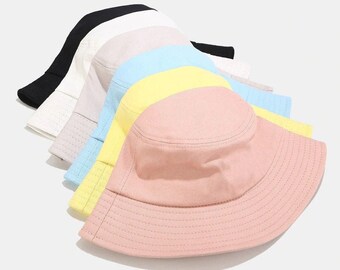 Bucket Hat - Pastel Bucket Hat , Summer Sun Hat , Fishing Cap in White Blue Black Yellow Pink