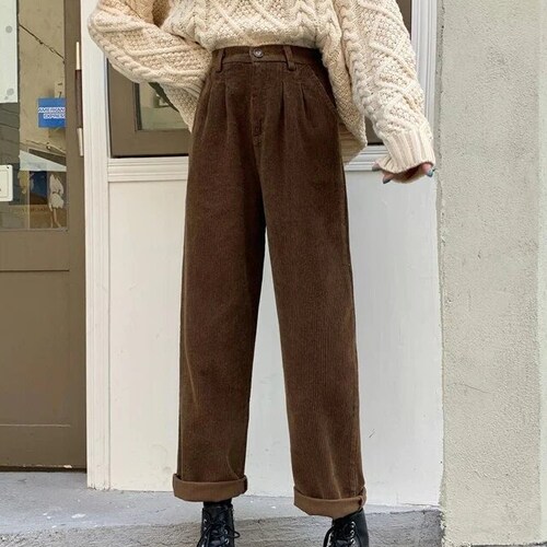 Corduroy Pants / High Waisted Pants / Y2K Pants / Baggy Retro Pants / Brown Vintage Trousers