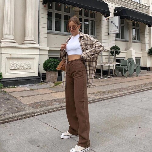 Y2K Brown Jeans Vintage Wide Leg Jeans / Aesthetic High - Etsy
