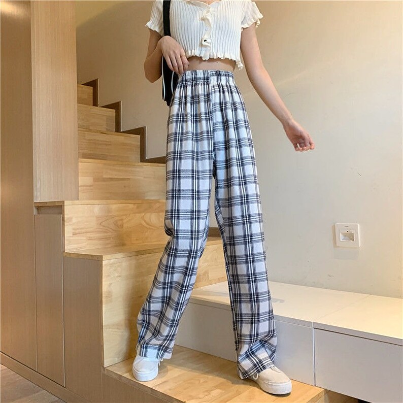 Plaid Pants Baggy Pants Aesthetic Korean Y2K Indie Fashion | Etsy