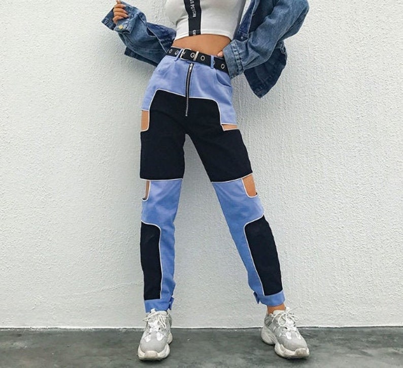 black and blue cargo pants