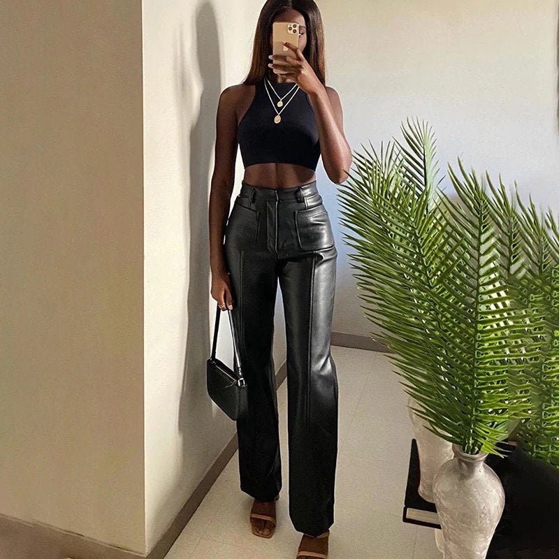 Leather Pants Vintage Black Faux 