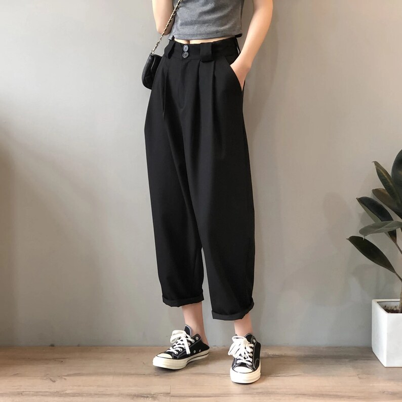 Harem Palazzo Pants  Vintage High Waisted Baggy Pants  Women Black