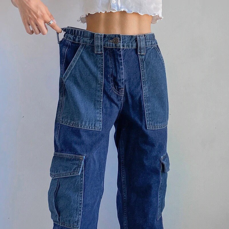 Cargo Pants / Y2K Patchwork Baggy Jeans / High Waisted Denim Etsy