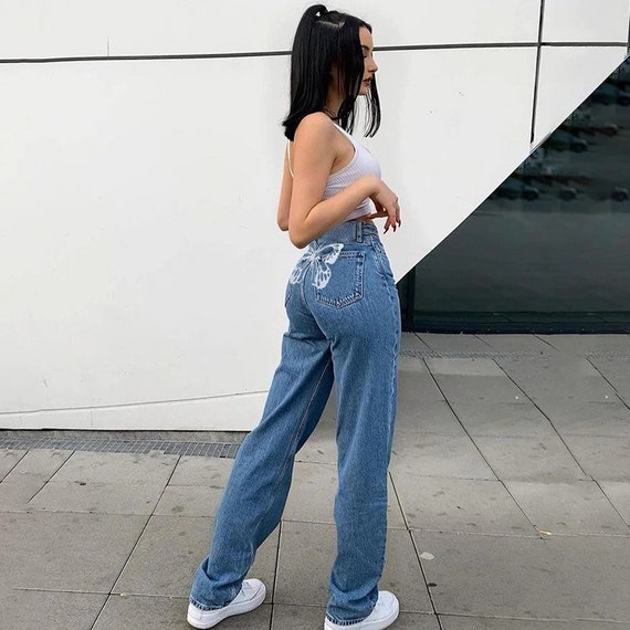 Baggy Jeans Pierna recta Y2K Jeans Ligeros Cintura Alta | Etsy México