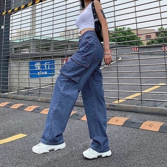denim cargo pants for women