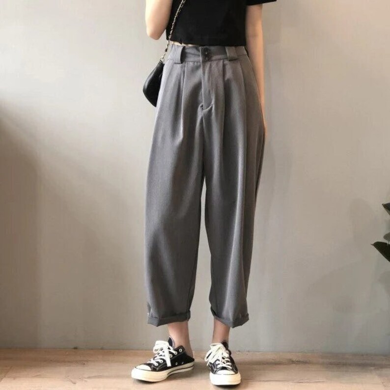 Harem Palazzo Pants  Vintage High Waisted Baggy Pants  Women Grey