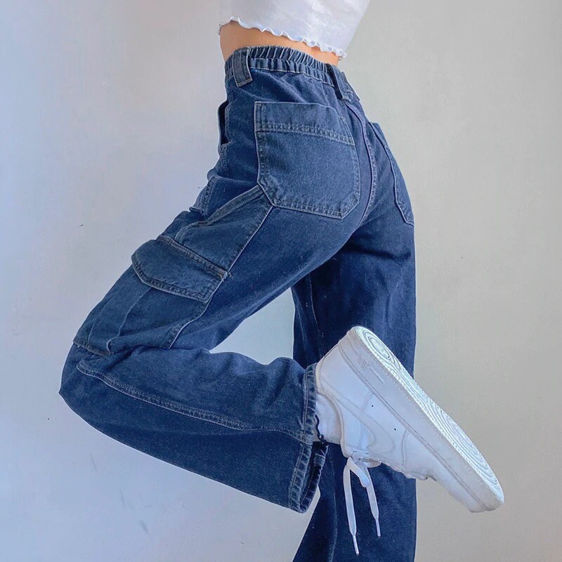 Cargo Pants Y2k Patchwork Baggy Jeans High Waisted Denim Etsy