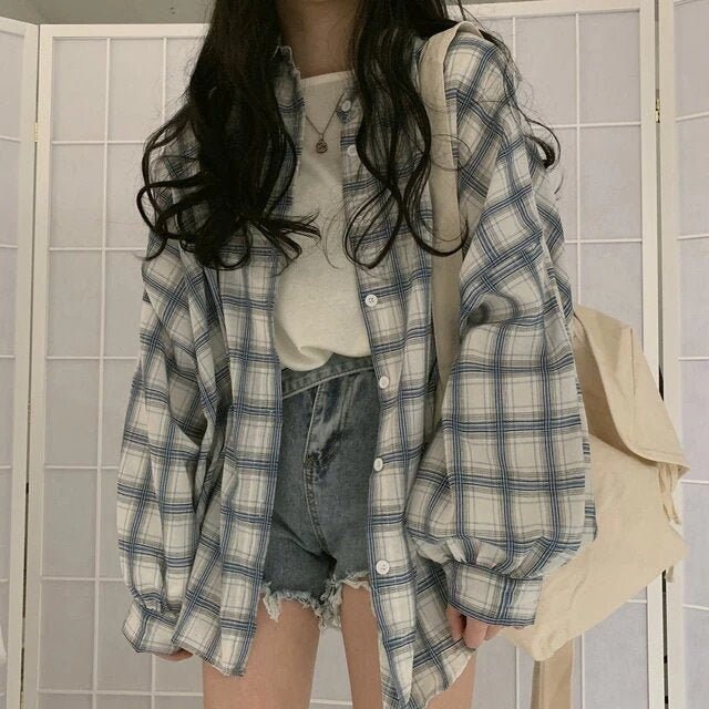 Oversized Plaid Shirt Vintage Indie 