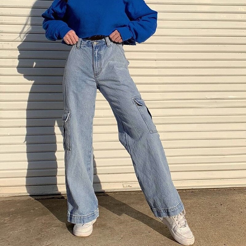 Cargo Pants / Women Wide Leg Denim Cargo Pants / High Waisted | Etsy