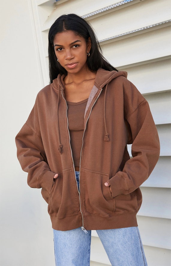 brown oversized zip up jacket