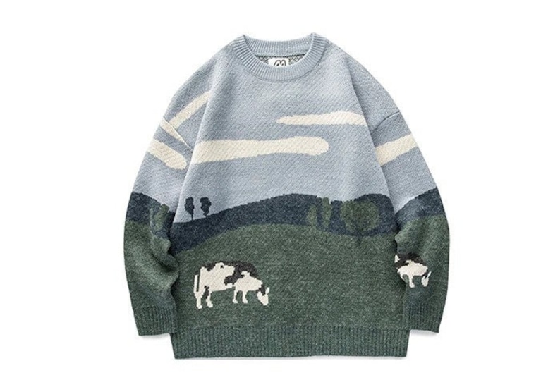 Cow Sweater Harajuku Aesthetic Knit Sweater Knitted Etsy