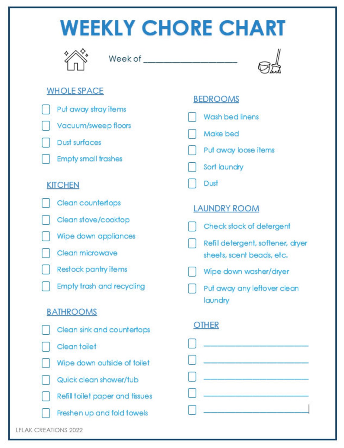 Weekly Chore Chart Printable - Etsy