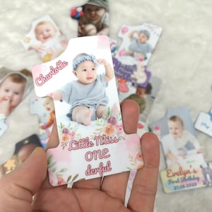 Gepersonaliseerde magneetbedankjes voor eerste verjaardag met online designer, 1-jarige baby ONEderful-magneet met foto, aangepaste koelkastmagneet