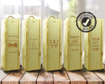 Custom Wooden Wine Box, Birthday Wedding Anniversary Present, Custom Laser Engraved Wine Gift, Personalized Groomsman Best Man Wine Box