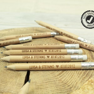 Wedding Personalized Mini Pencils Engraved Wooden Gifts With Names and Date, Wedding Favour Tags, Gift For Wedding Quests, Favour Pencils