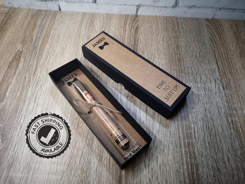 Time To Suit Up Custom Cigar Box Groomsmen Gift, Will You Be My Groomsman Best Man Usher Proposal Gift, Customized Box Best Man Ask image 2