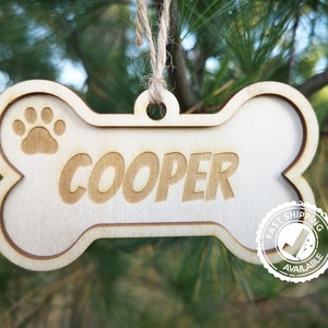 Dog Paw Ornament Custom Christmas Bauble - Wooden Pet Bauble - Personalized Tree Decorations With Dog Name - Puppy Decoration Hanging Bauble