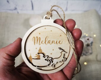 Personalized Christmas Bauble with Santa / Custom Christmas Tree Decoration / Xmas Ornaments / Name Ornament / Weihnachtskugel mit Namen