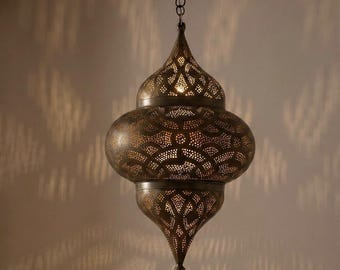 Handgemaakte Marokkaanse koperen hanglamp – Filigraan plafondlampkappen – Hanglantaarn voor woonkamer