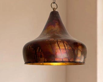 Handmade Copper Dome Pendant Light: Rustic Moroccan Ceiling Lamp
