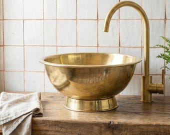 Lavabo de latón hecho a mano – Lavabo de vasija sin lacar – Lavabo de baño marroquí