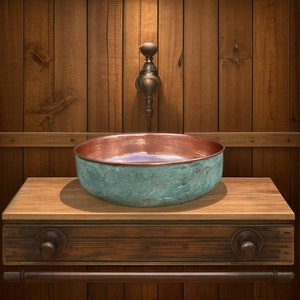 Green Patina copper Moroccan sink hammered , vintage handcrafted copper sink bathroom style