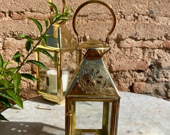 moroccan Brass Lantern , vintage candle Holder , handmade flower pattern , Candle lantern