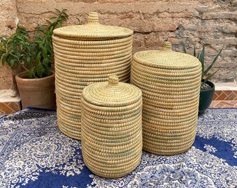 Decorative Storage Basket, moroccan handmade Basket, Round storage basket made of palm leaves