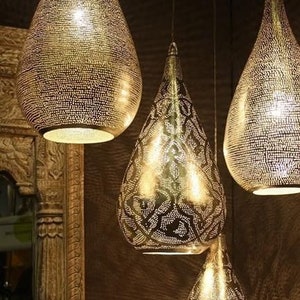 Moroccan pendant lamp , handmade brass lamp, vintage lighting style ,hanging brass lamp flowers decor
