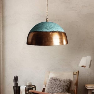 handmade copper lamp , Oxidized patina Copper Pendant Light ,Vintage Copper ceiling   Light for Island kitchen and antique bedroom style