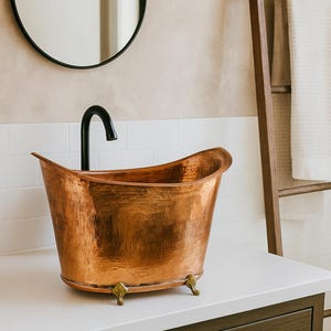 Handmade Moroccan Copper Sink, Hammered Copper Vessel Sink, Antique Copper Bathroom Vanity, Rustic Farmhouse Sink