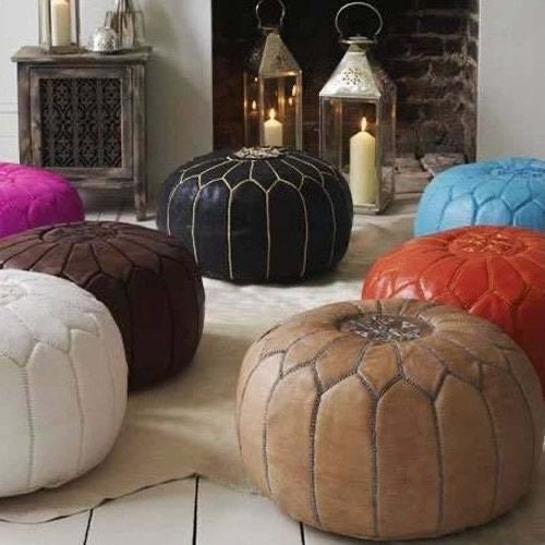 Moroccan Leather Pouf Handmade Moroccan Pouf Vintage Style Etsy