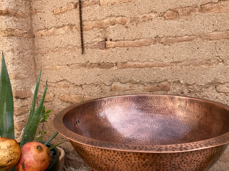 copper Moroccan sink hammered , vintage copper sink , copper color , marrakech bathroom style , hammered copper sink, arabic bathroom decor image 9