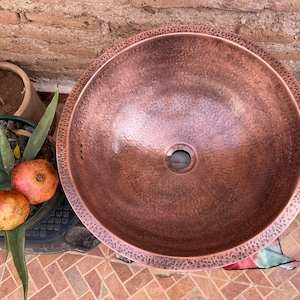 copper Moroccan sink hammered , vintage copper sink , copper color , marrakech bathroom style , hammered copper sink, arabic bathroom decor image 7