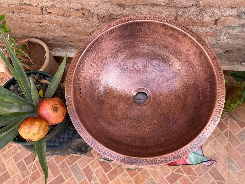 copper Moroccan sink hammered , vintage copper sink , copper color , marrakech bathroom style , hammered copper sink, arabic bathroom decor image 7