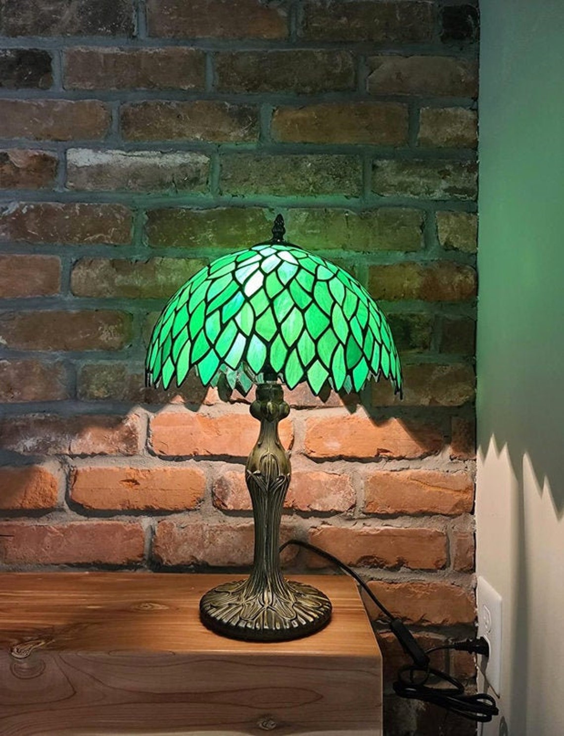 Table lamp tiffany green glass Vintage lamps style Etsy