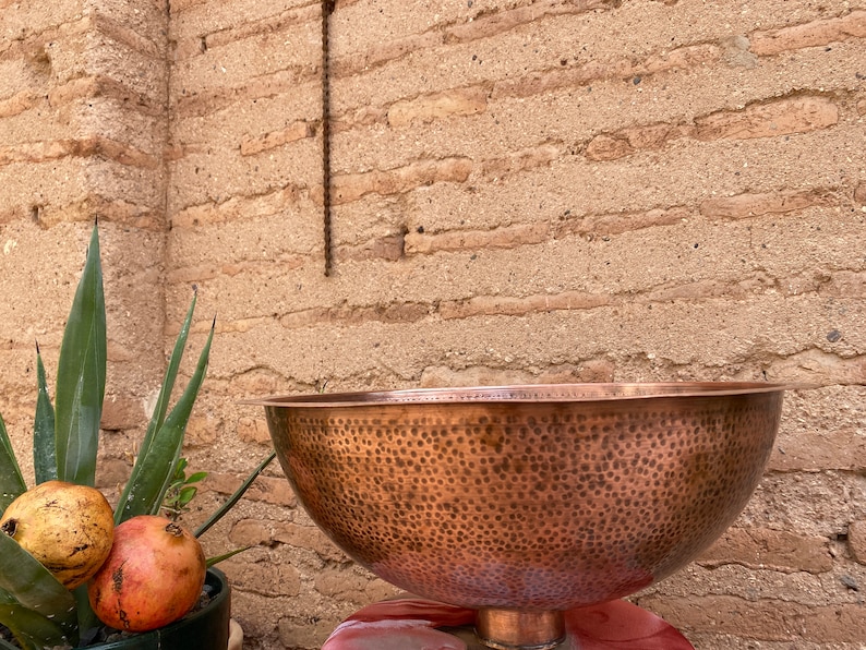 copper Moroccan sink hammered , vintage copper sink , copper color , marrakech bathroom style , hammered copper sink, arabic bathroom decor image 6
