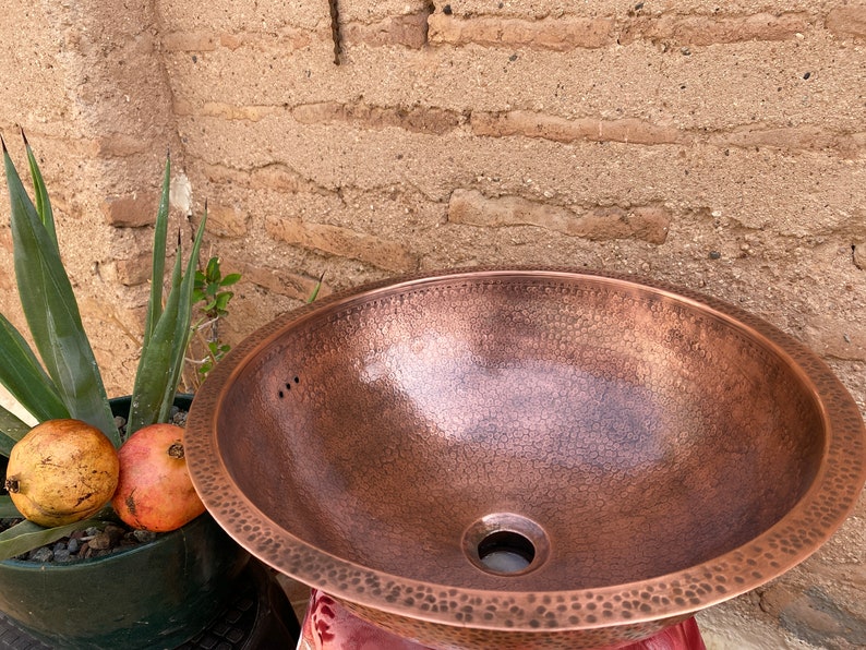 copper Moroccan sink hammered , vintage copper sink , copper color , marrakech bathroom style , hammered copper sink, arabic bathroom decor image 3