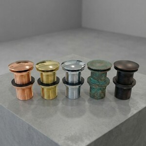 Bonde escamotable en laiton massif | Bonde de lavabo vasque finition personnalisée | Laiton non laqué, cuivre et patine | Quincaillerie de salle de bain faite main