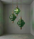 Handmade Moroccan Green Glass Pendant Light | Lantern Chandelier | Artisan Glass & Brass Hanging Lamp | Marrakech Lighting