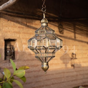 glass light , Moroccan lighting style Elegance Filigrain suspension light , clear glass and brass handmade moroccan pendant light